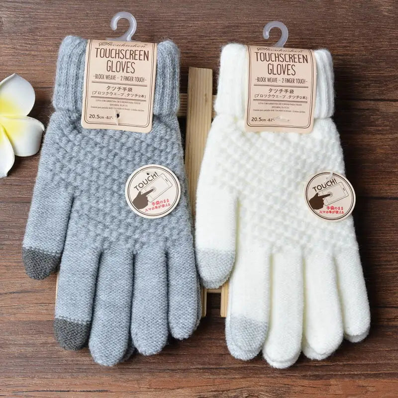 2023 Warm Winter Gloves Women's Cashmere Wool Knitted Wrist Gloves Men Snowflake Knitted Pattern Full Finger Skiing & Warm Glove