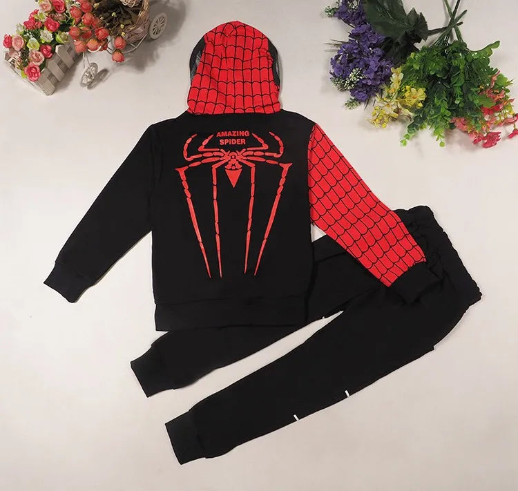 Spiderman Children Clothes Set Spring Autumn Boys Coat Kids Pant Girls 2PCS Long Sleeve Hooded Pullovers Trousers Toddler