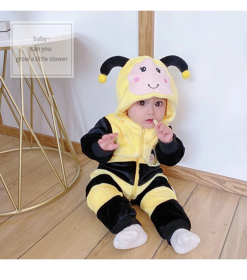 Newborn Baby Costume Romper Onesie Winter Infant Baby Clothes ropa bebe Soft Girl Boys Rompers Cute Bee Flannel Toddler  Outfit