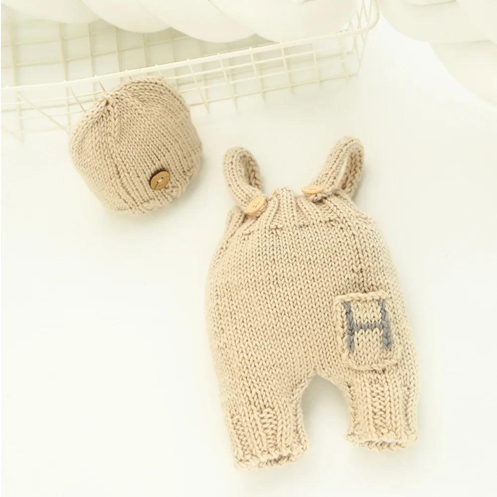 ❤️Newborn Photography Clothing Knitted Hat+Suspenders 2Pcs/set Baby Boy Photo Props Accessories Studio Shoot Clothes Outfits