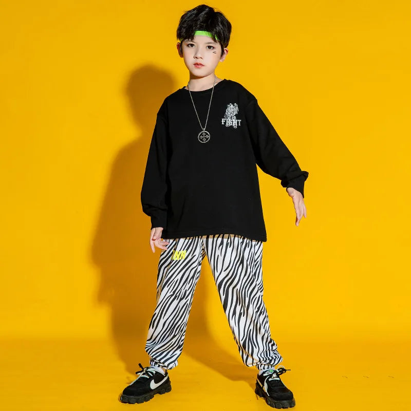 Kid Cool Hip Hop Clothing Top Long Sleeve Streetwear Zebra Print Jogger Pants for Girl Boy Dance Costume Clothes