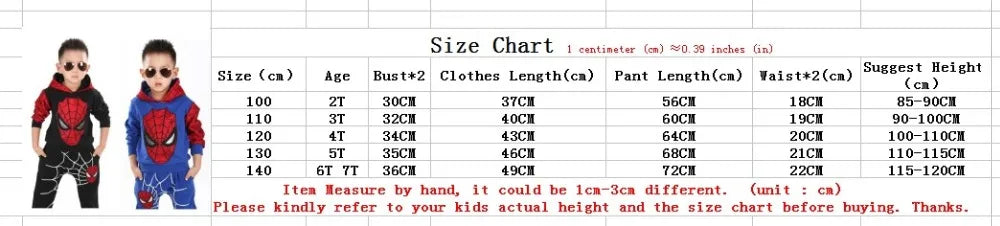 Spiderman Children Clothes Set Spring Autumn Boys Coat Kids Pant Girls 2PCS Long Sleeve Hooded Pullovers Trousers Toddler