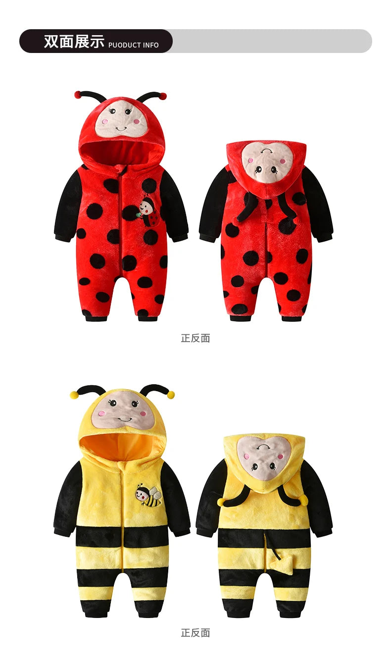 Newborn Baby Costume Romper Onesie Winter Infant Baby Clothes ropa bebe Soft Girl Boys Rompers Cute Bee Flannel Toddler  Outfit