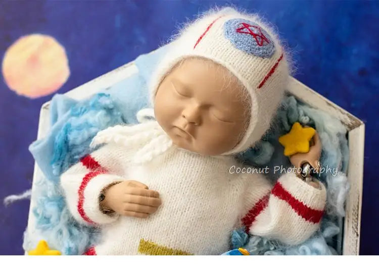 Coconut Newborn Baby Boys Photography Props Wool Knitted Space Astronaut Outfits Hat Clothes Costume Studio Photo Shoot Props