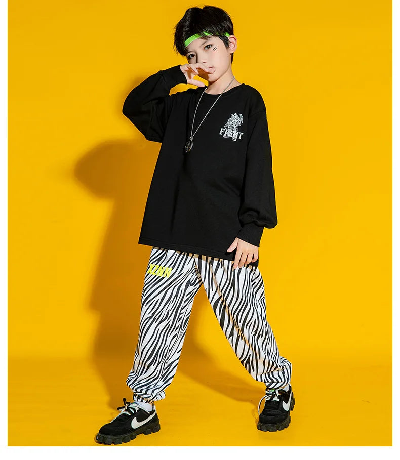 Kid Cool Hip Hop Clothing Top Long Sleeve Streetwear Zebra Print Jogger Pants for Girl Boy Dance Costume Clothes