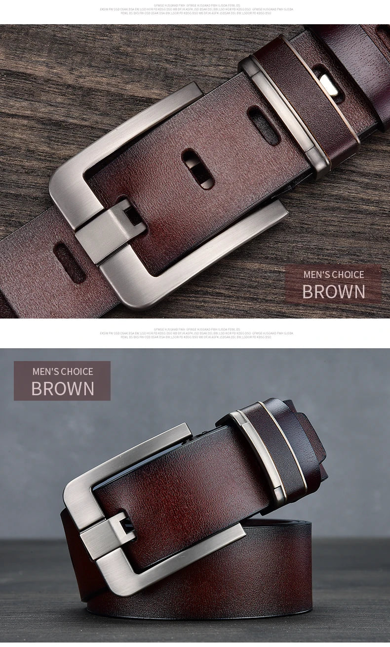 New Leather Cowhide Men's Belt Fashion Metal Alloy Pin Buckle Adult Luxury Brand Jeans Business Casual Waist Male Strap Brand