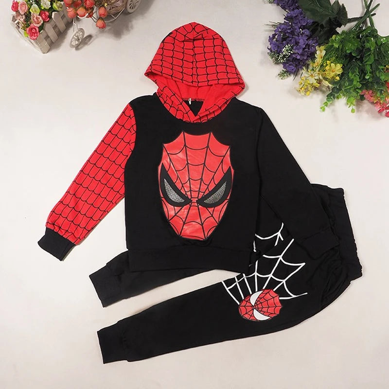 Spiderman Children Clothes Set Spring Autumn Boys Coat Kids Pant Girls 2PCS Long Sleeve Hooded Pullovers Trousers Toddler
