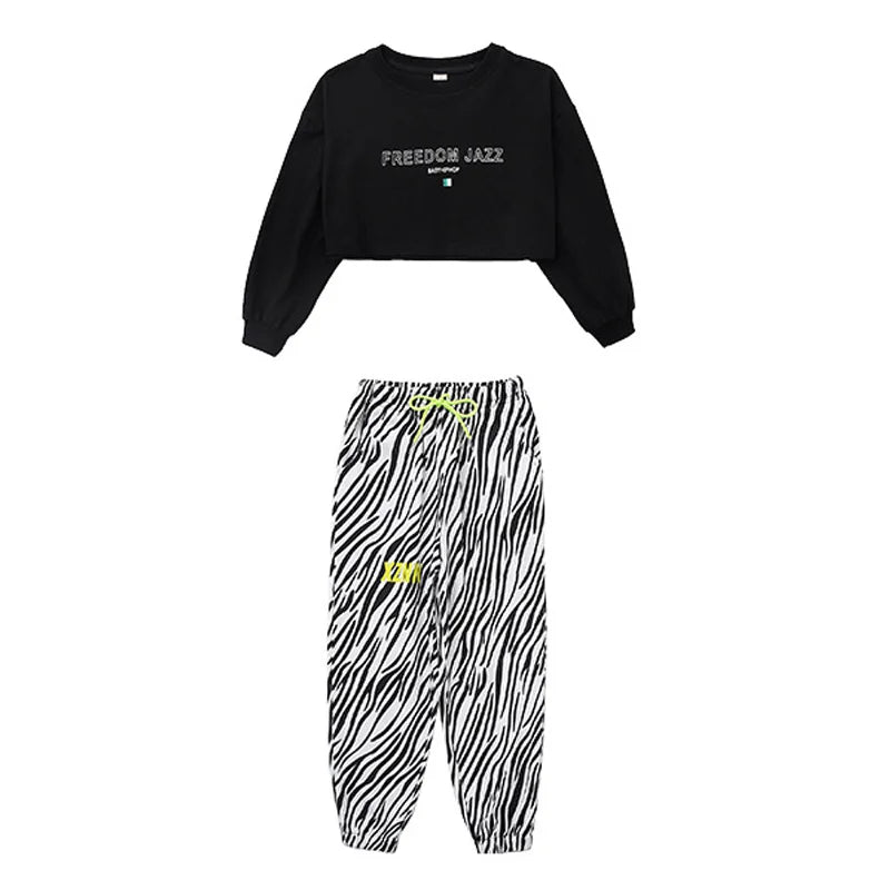 Kid Cool Hip Hop Clothing Top Long Sleeve Streetwear Zebra Print Jogger Pants for Girl Boy Dance Costume Clothes