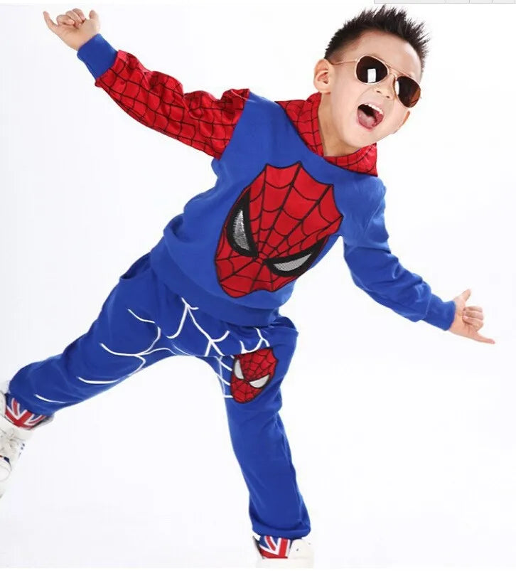 Spiderman Children Clothes Set Spring Autumn Boys Coat Kids Pant Girls 2PCS Long Sleeve Hooded Pullovers Trousers Toddler