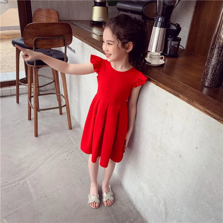 Chiffon Girls Dress with Bowknot Summer Princess Party Dresses Wedding Red Dress Kids girl Clothing Childrens red vest dress
