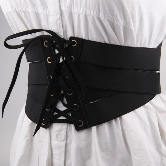 Black blouse decorated wide belt elastic elastic retro fashion bandage corset woman princess cute lolita  soft girl cosplay loli