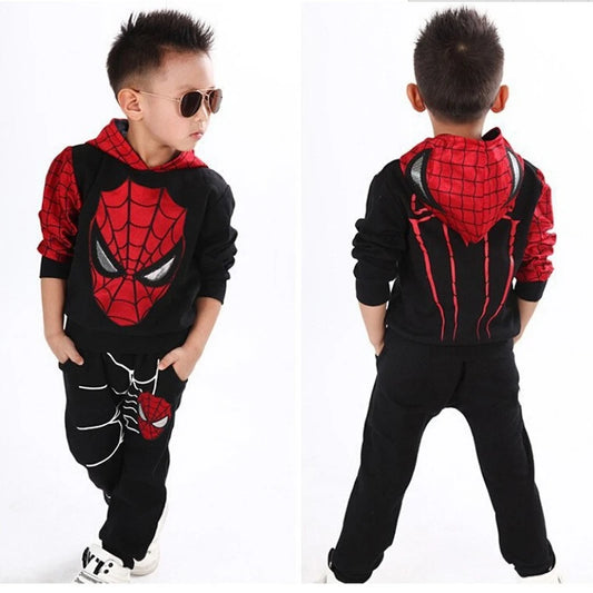 Spiderman Children Clothes Set Spring Autumn Boys Coat Kids Pant Girls 2PCS Long Sleeve Hooded Pullovers Trousers Toddler