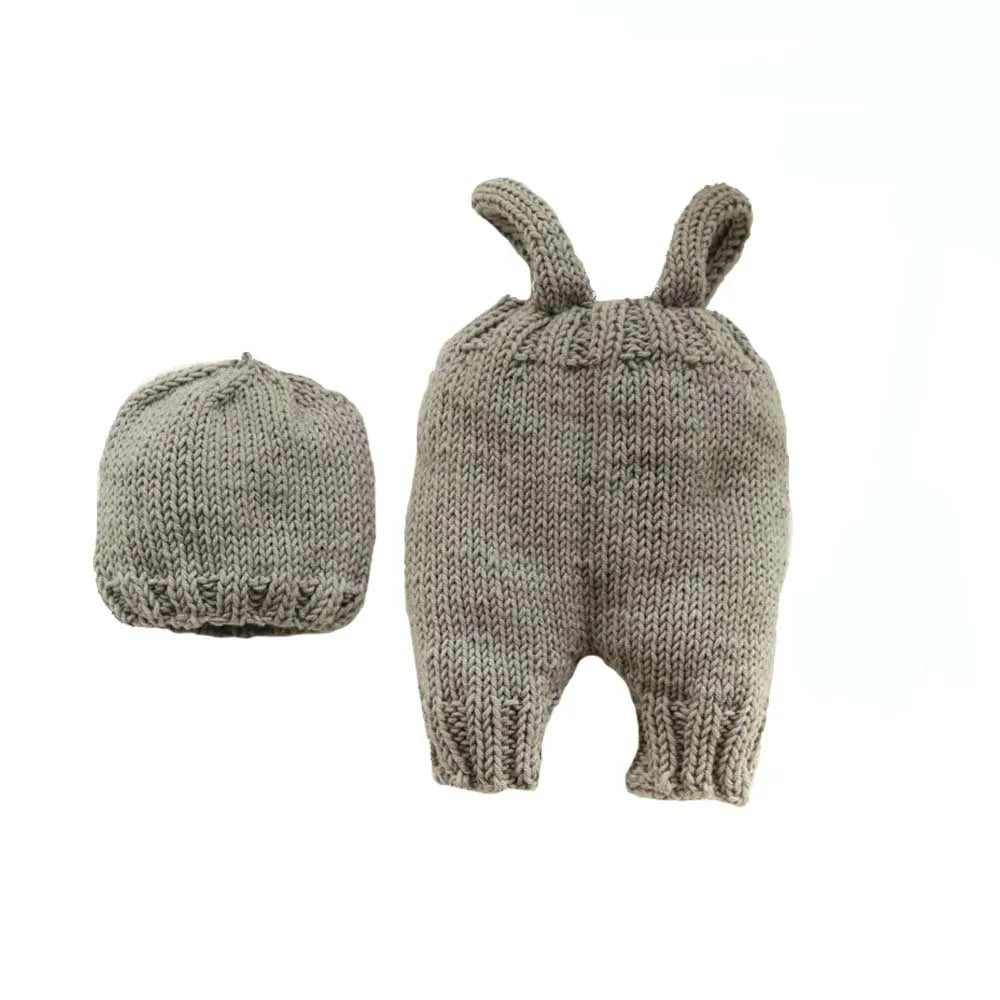 ❤️Newborn Photography Clothing Knitted Hat+Suspenders 2Pcs/set Baby Boy Photo Props Accessories Studio Shoot Clothes Outfits