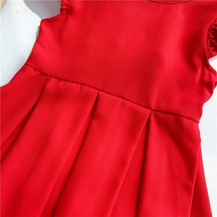 Chiffon Girls Dress with Bowknot Summer Princess Party Dresses Wedding Red Dress Kids girl Clothing Childrens red vest dress