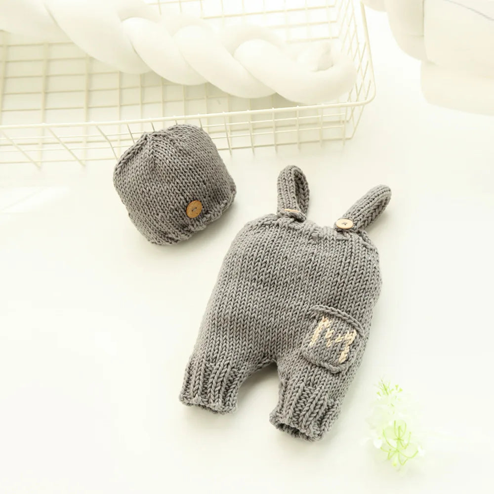 ❤️Newborn Photography Clothing Knitted Hat+Suspenders 2Pcs/set Baby Boy Photo Props Accessories Studio Shoot Clothes Outfits
