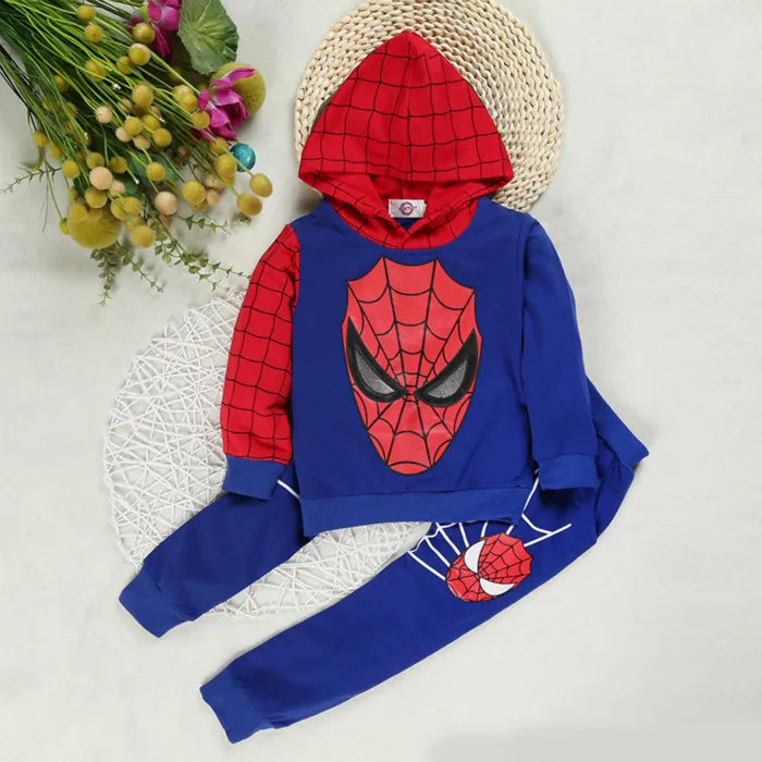 Spiderman Children Clothes Set Spring Autumn Boys Coat Kids Pant Girls 2PCS Long Sleeve Hooded Pullovers Trousers Toddler