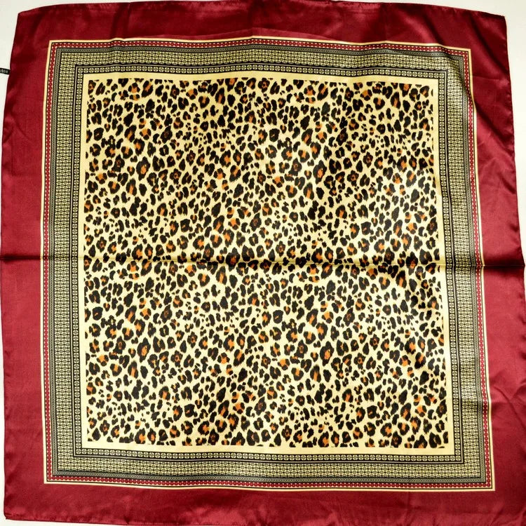 Hot Sale Ladies Wine Red Leopard Print Thin Silk Scarf Fashion Accessories 90*90cm Girl Silk Scarf New Style Brand Square Scarf