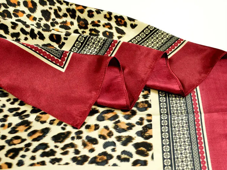 Hot Sale Ladies Wine Red Leopard Print Thin Silk Scarf Fashion Accessories 90*90cm Girl Silk Scarf New Style Brand Square Scarf