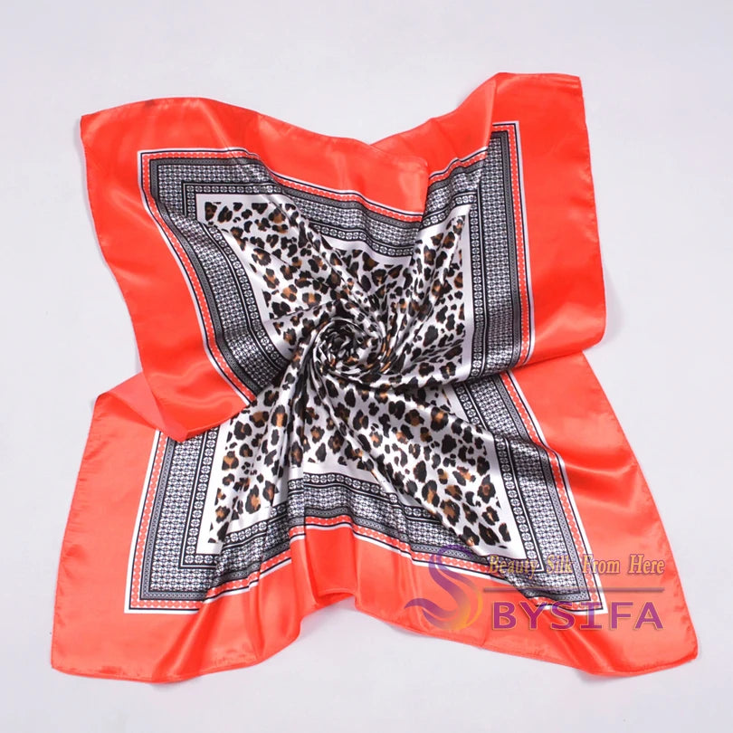 Hot Sale Ladies Wine Red Leopard Print Thin Silk Scarf Fashion Accessories 90*90cm Girl Silk Scarf New Style Brand Square Scarf