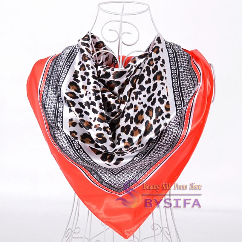 Hot Sale Ladies Wine Red Leopard Print Thin Silk Scarf Fashion Accessories 90*90cm Girl Silk Scarf New Style Brand Square Scarf