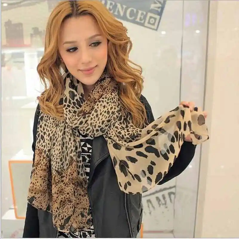Vintage Chiffon Wrap Women Stole Soft Leopard Print Scarf Harajuku Scarves Shawl Hot Sale Thin Summer Spring Casual Sexy Elegant