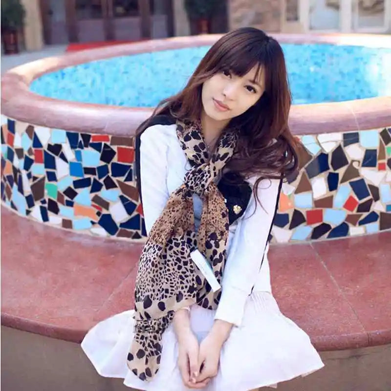 Vintage Chiffon Wrap Women Stole Soft Leopard Print Scarf Harajuku Scarves Shawl Hot Sale Thin Summer Spring Casual Sexy Elegant