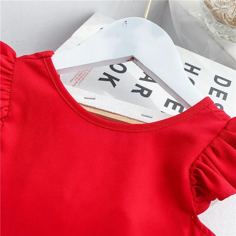 Chiffon Girls Dress with Bowknot Summer Princess Party Dresses Wedding Red Dress Kids girl Clothing Childrens red vest dress