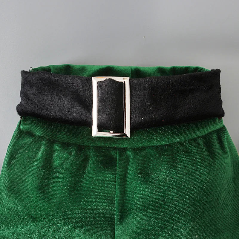 Baby Girls Christmas Cosplay Santa Claus Long Sleeve Red Bell Bottom Velvet Suit Carnival Party Kid Costume Top+Pant+Cap Clothes