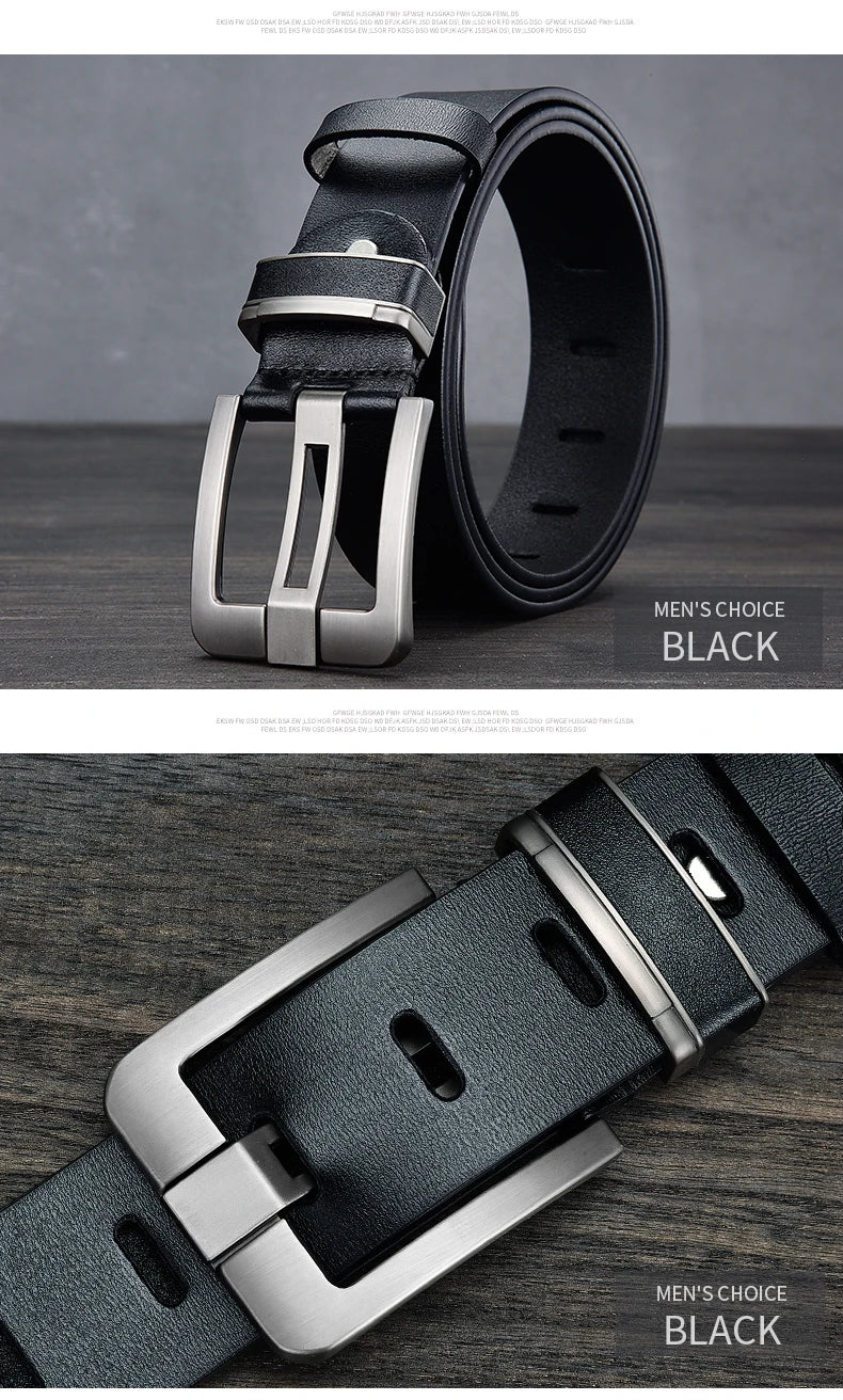 New Leather Cowhide Men's Belt Fashion Metal Alloy Pin Buckle Adult Luxury Brand Jeans Business Casual Waist Male Strap Brand