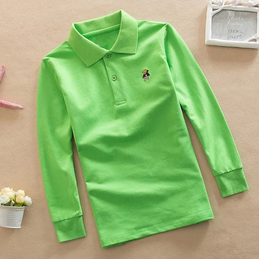 Autumn Boys Shirts Long Sleeve Polo Shirt Teenagers School Tops Little Kids Clothes Polo Shirts Outfits Cartoon Embroidery