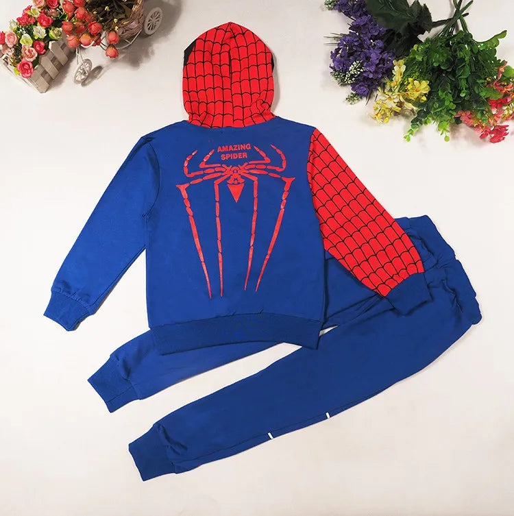 Spiderman Children Clothes Set Spring Autumn Boys Coat Kids Pant Girls 2PCS Long Sleeve Hooded Pullovers Trousers Toddler