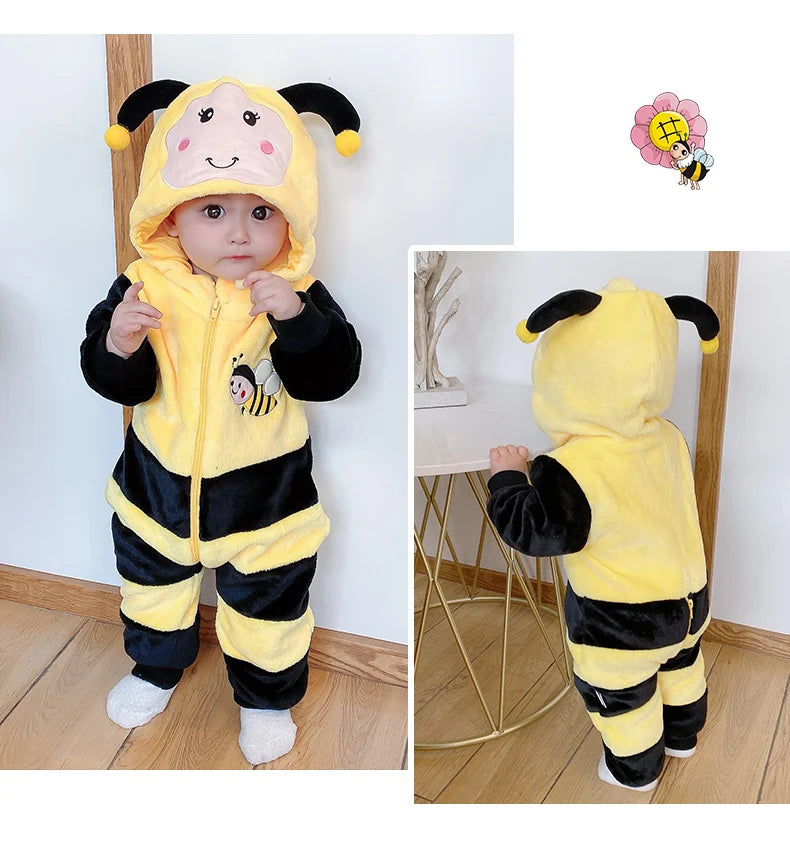 Newborn Baby Costume Romper Onesie Winter Infant Baby Clothes ropa bebe Soft Girl Boys Rompers Cute Bee Flannel Toddler  Outfit