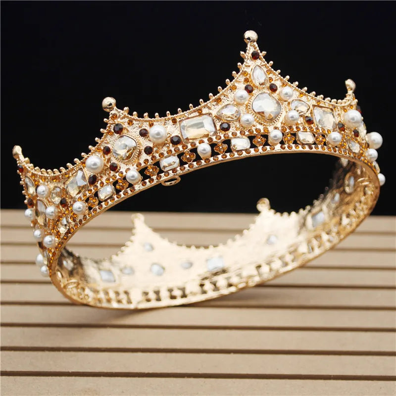 Baroque Crystal Tiaras Bridal Headdress Royal Queen Diadem Wedding Crown Hair Jewelry Prom Bride Headdress Princess Headwear