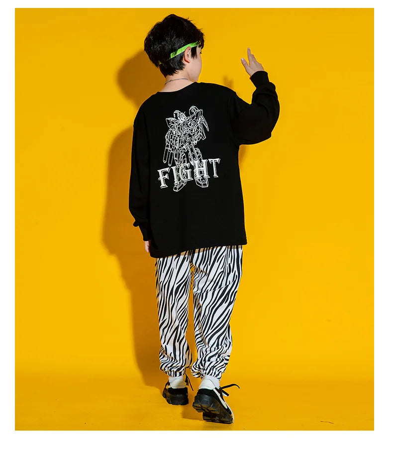 Kid Cool Hip Hop Clothing Top Long Sleeve Streetwear Zebra Print Jogger Pants for Girl Boy Dance Costume Clothes