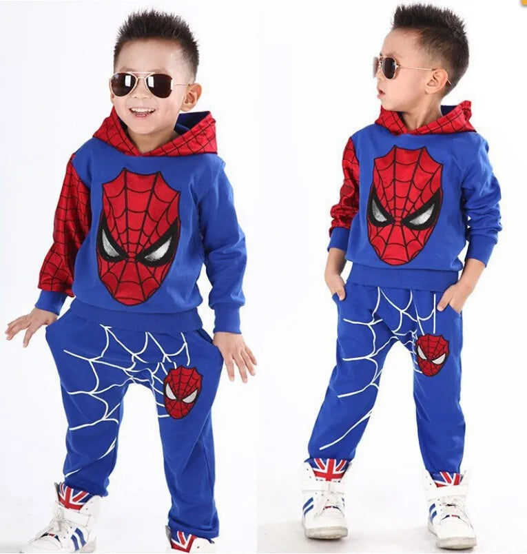 Spiderman Children Clothes Set Spring Autumn Boys Coat Kids Pant Girls 2PCS Long Sleeve Hooded Pullovers Trousers Toddler