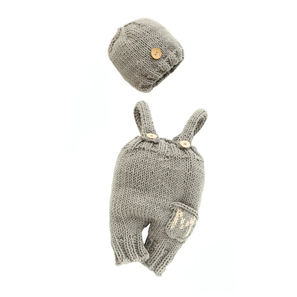 ❤️Newborn Photography Clothing Knitted Hat+Suspenders 2Pcs/set Baby Boy Photo Props Accessories Studio Shoot Clothes Outfits