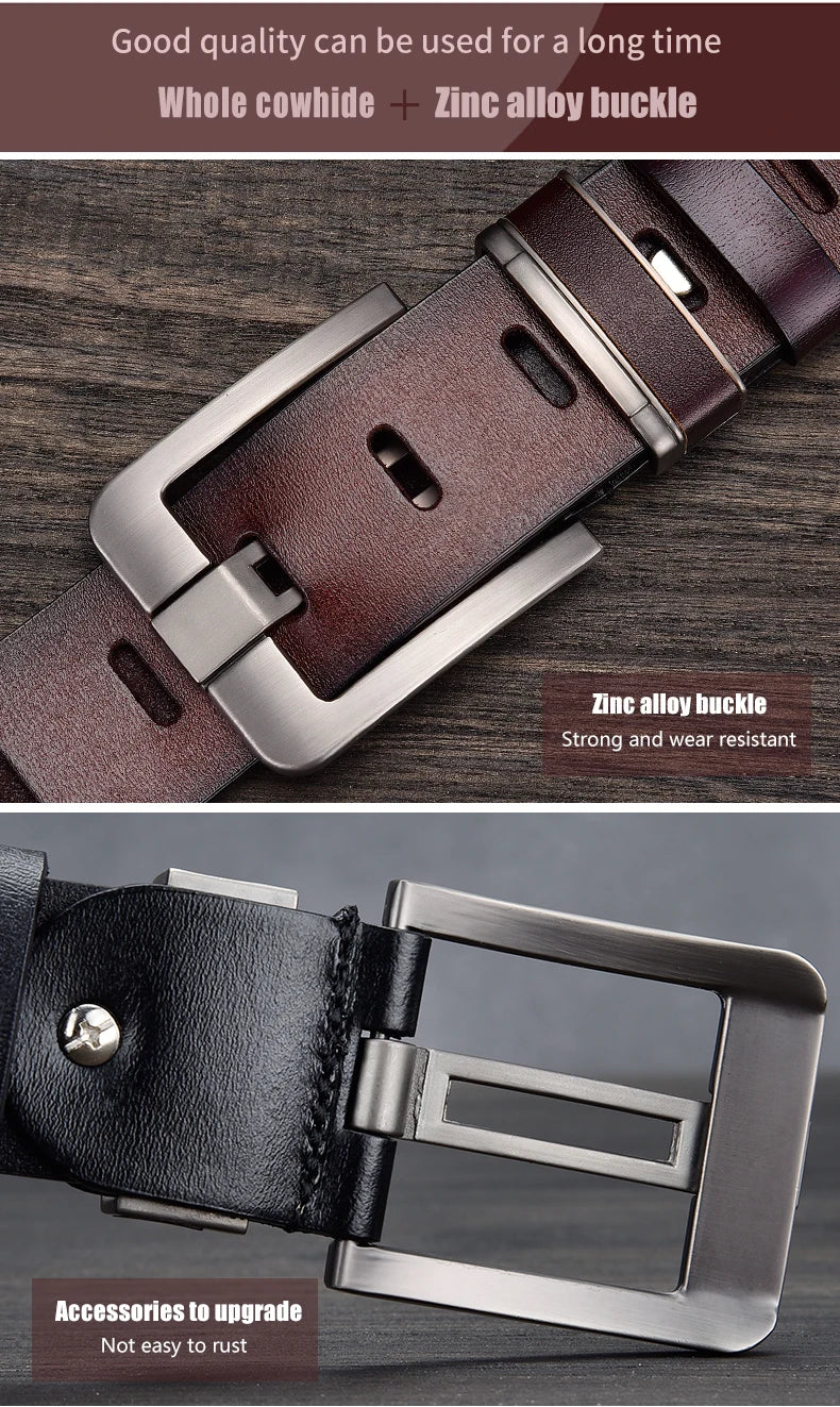 New Leather Cowhide Men's Belt Fashion Metal Alloy Pin Buckle Adult Luxury Brand Jeans Business Casual Waist Male Strap Brand