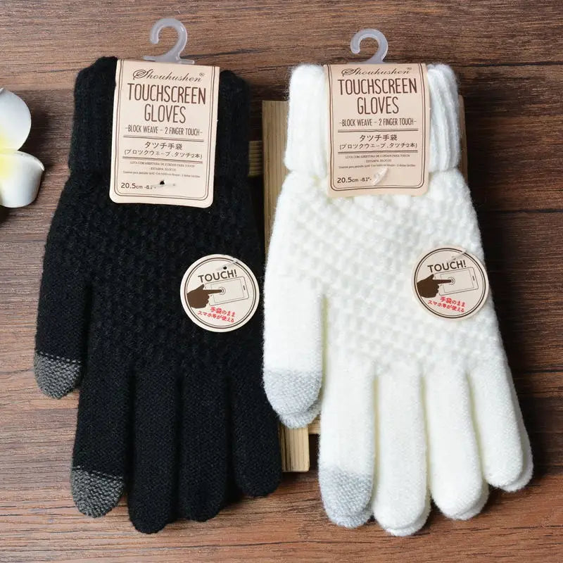 2023 Warm Winter Gloves Women's Cashmere Wool Knitted Wrist Gloves Men Snowflake Knitted Pattern Full Finger Skiing & Warm Glove