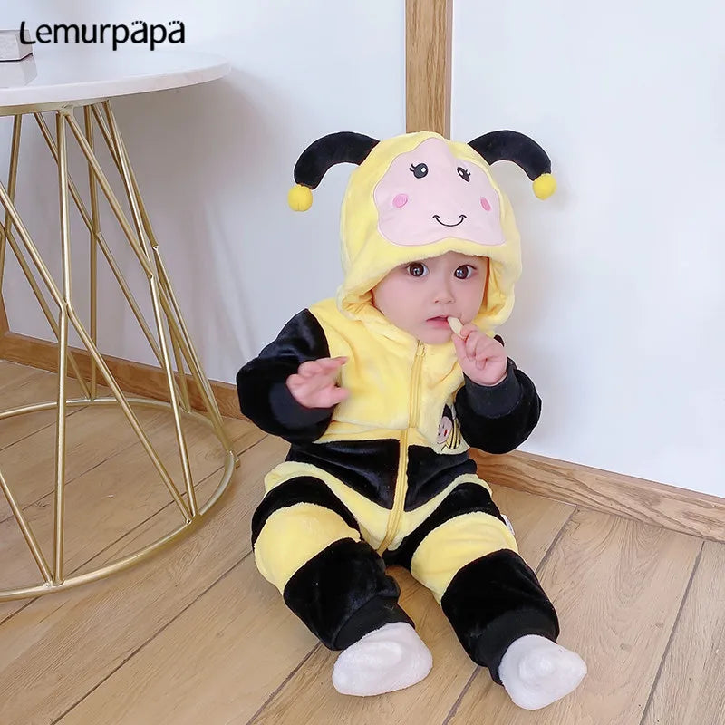 Newborn Baby Costume Romper Onesie Winter Infant Baby Clothes ropa bebe Soft Girl Boys Rompers Cute Bee Flannel Toddler  Outfit