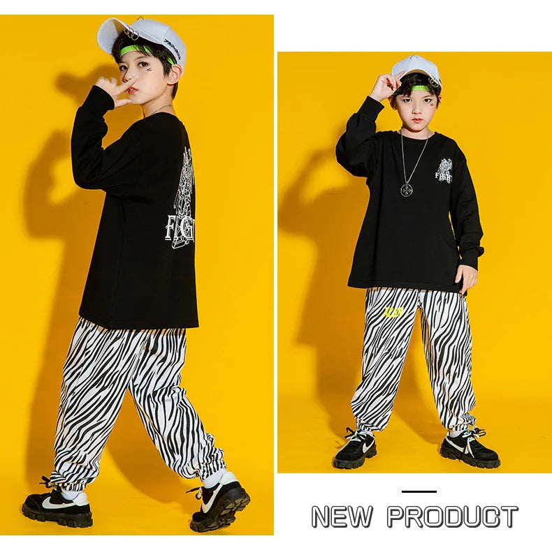 Kid Cool Hip Hop Clothing Top Long Sleeve Streetwear Zebra Print Jogger Pants for Girl Boy Dance Costume Clothes