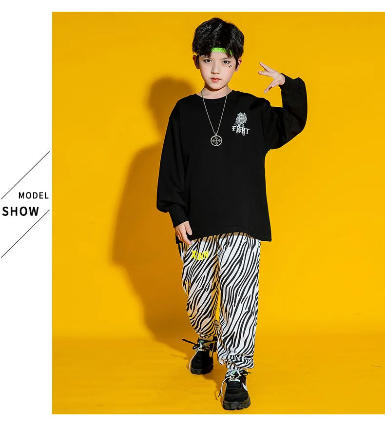 Kid Cool Hip Hop Clothing Top Long Sleeve Streetwear Zebra Print Jogger Pants for Girl Boy Dance Costume Clothes