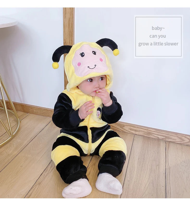Newborn Baby Costume Romper Onesie Winter Infant Baby Clothes ropa bebe Soft Girl Boys Rompers Cute Bee Flannel Toddler  Outfit