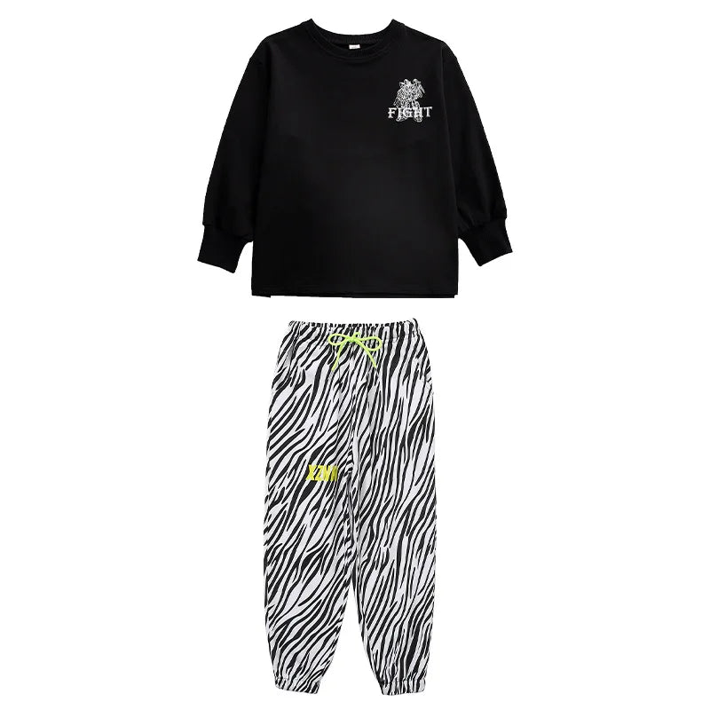 Kid Cool Hip Hop Clothing Top Long Sleeve Streetwear Zebra Print Jogger Pants for Girl Boy Dance Costume Clothes