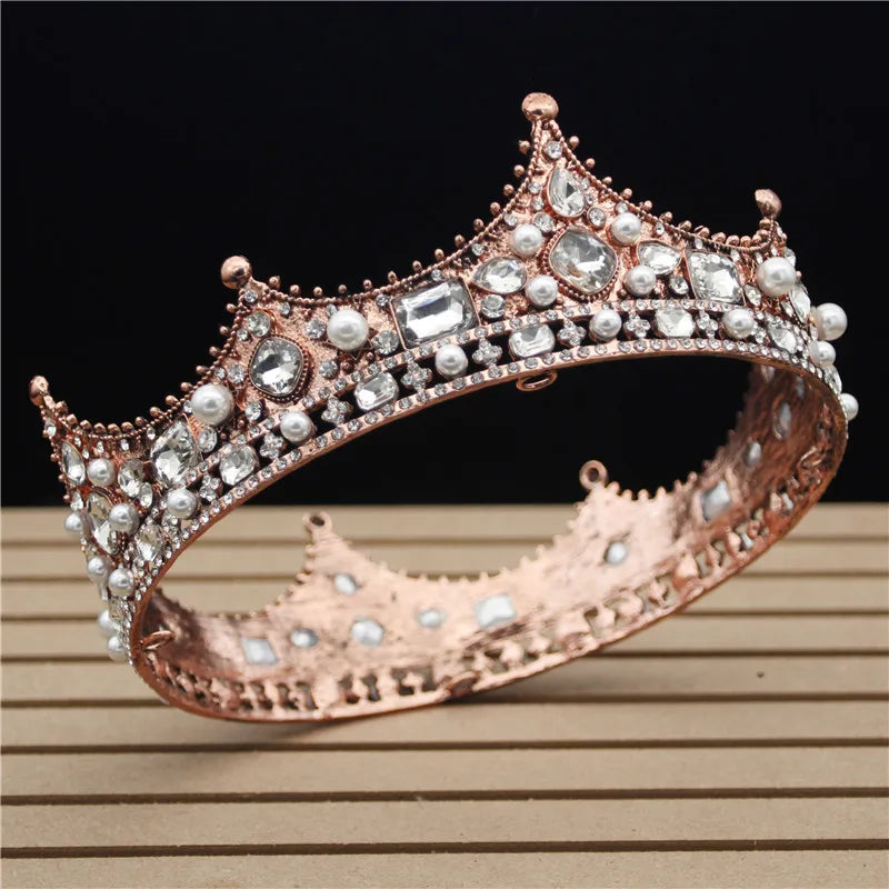 Baroque Crystal Tiaras Bridal Headdress Royal Queen Diadem Wedding Crown Hair Jewelry Prom Bride Headdress Princess Headwear