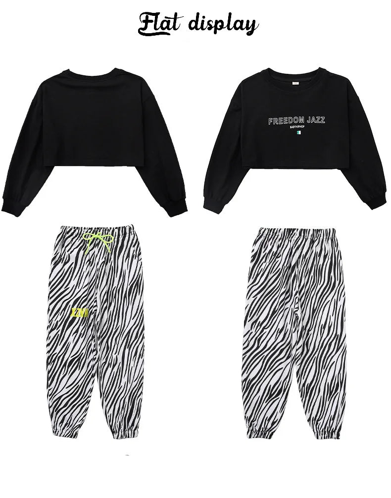 Kid Cool Hip Hop Clothing Top Long Sleeve Streetwear Zebra Print Jogger Pants for Girl Boy Dance Costume Clothes