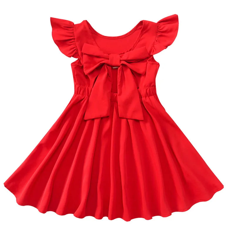 Chiffon Girls Dress with Bowknot Summer Princess Party Dresses Wedding Red Dress Kids girl Clothing Childrens red vest dress
