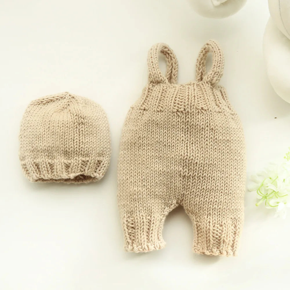 ❤️Newborn Photography Clothing Knitted Hat+Suspenders 2Pcs/set Baby Boy Photo Props Accessories Studio Shoot Clothes Outfits
