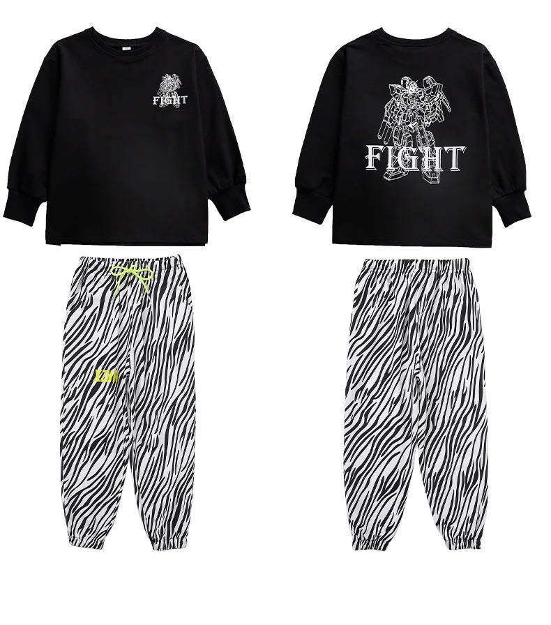 Kid Cool Hip Hop Clothing Top Long Sleeve Streetwear Zebra Print Jogger Pants for Girl Boy Dance Costume Clothes