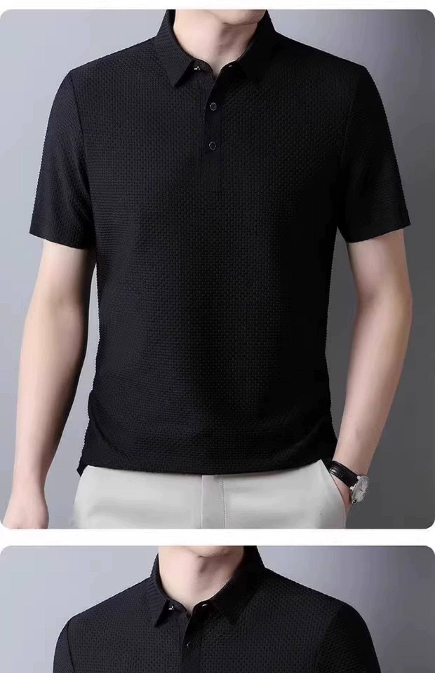 Summer Golf Ice Silk Short Sleeve T-shirt Men's Shirt Collar Polo Shirt Quick-Drying Mesh Pure Color Cool Feeling Breathable Half Sleeve