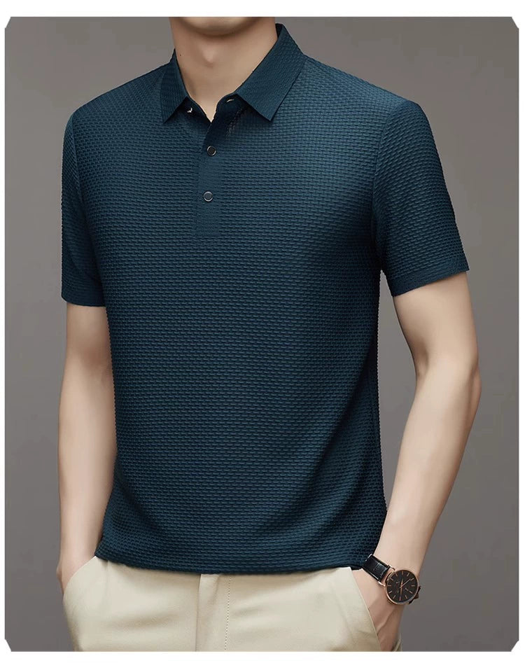 Summer Golf Ice Silk Short Sleeve T-shirt Men's Shirt Collar Polo Shirt Quick-Drying Mesh Pure Color Cool Feeling Breathable Half Sleeve